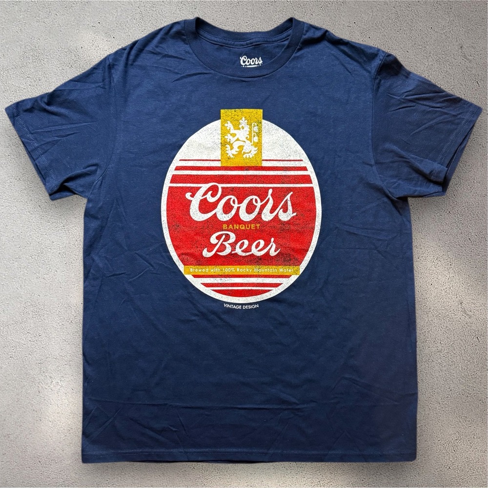Coors Banquet Beer Navy Blue Graphic T-Shirt Mens Large Vintage Design